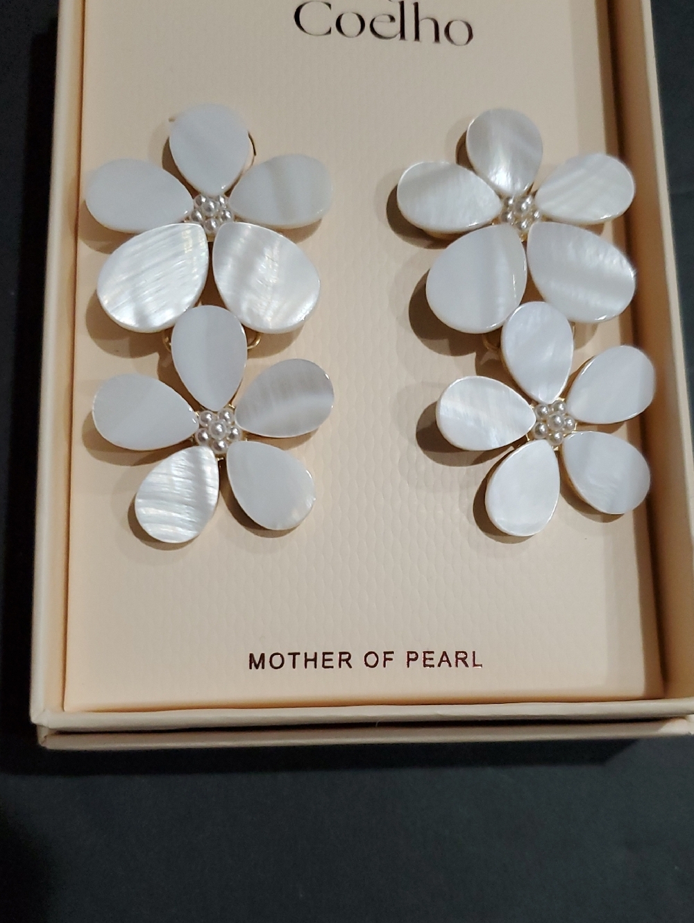 Camila Coelho white mother of pearl daisy flower shape dangle tiered‎ earrings
